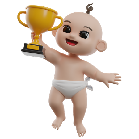 Baby Holding Trophy  3D Illustration