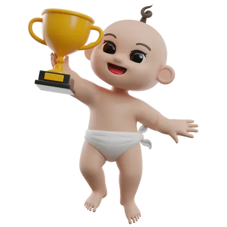 Baby Holding Trophy  3D Illustration