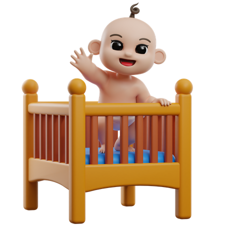 Baby In Crib  3D Illustration