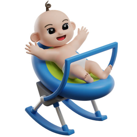 Baby In Rocking Chair  3D Illustration