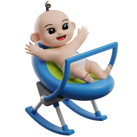 Baby In Rocking Chair  3D Illustration