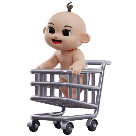 Baby In Shopping Cart  3D Illustration