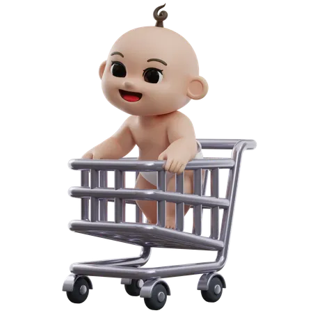 Baby In Shopping Cart  3D Illustration