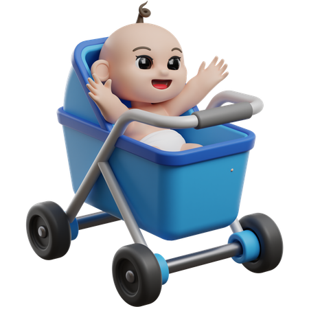 Baby In Stroller  3D Illustration