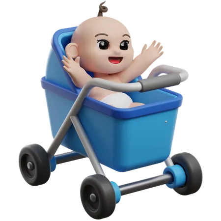 Baby In Stroller  3D Illustration