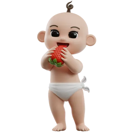 Baby isst Erdbeere  3D Illustration