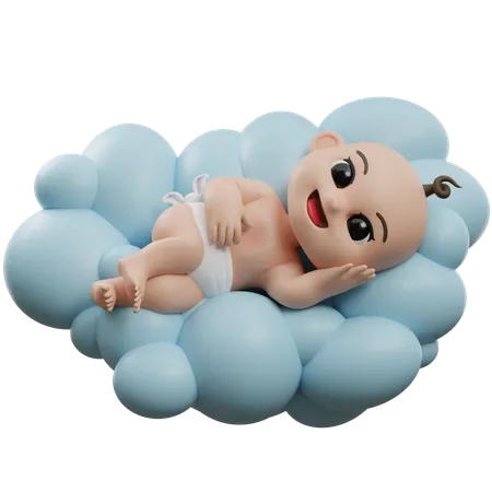 Baby Lying On Cloud  3D Illustration