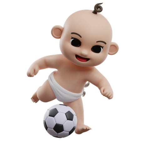 Baby Playing Soccer  3D Illustration