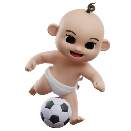 Baby Playing Soccer  3D Illustration