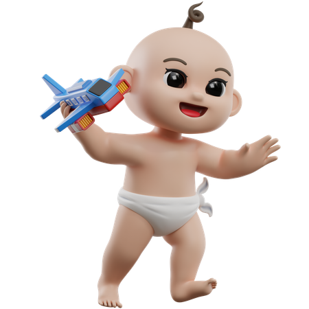 Baby Playing With Toy Airplane  3D Illustration