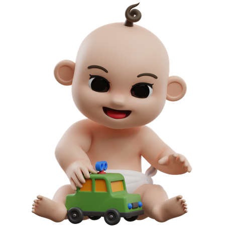 Baby Playing With Toy Car  3D Illustration