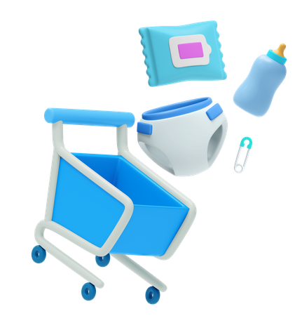 Baby Product Shopping 3D Illustration