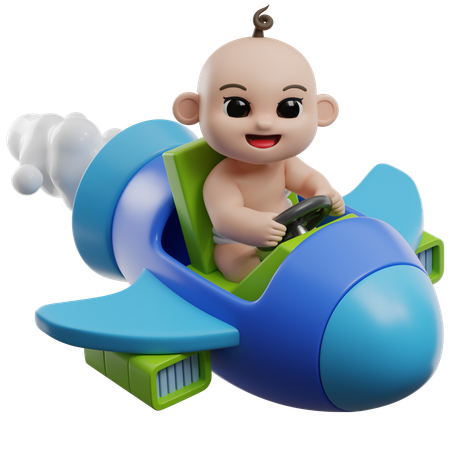 Baby Riding Toy Airplane  3D Illustration