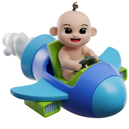 Baby Riding Toy Airplane  3D Illustration