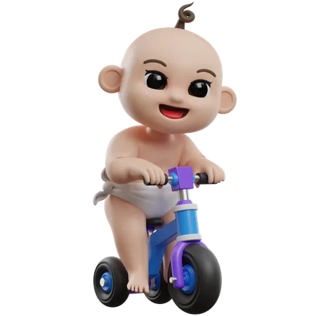 Baby Riding Tricycle  3D Illustration