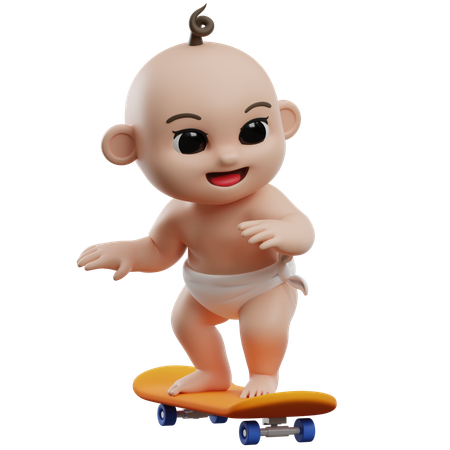 Baby Skateboarding  3D Illustration