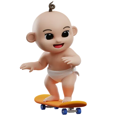 Baby Skateboarding  3D Illustration