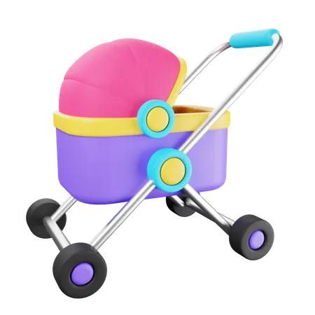 Stylized Baby Stroller 3 D Illustration 3D Icon