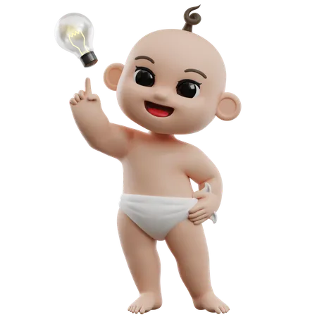 Baby With Light Bulb  3D Illustration