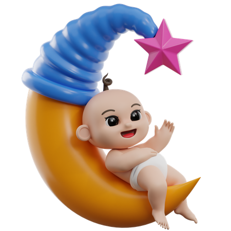 Baby sitzt auf dem Mond  3D Illustration