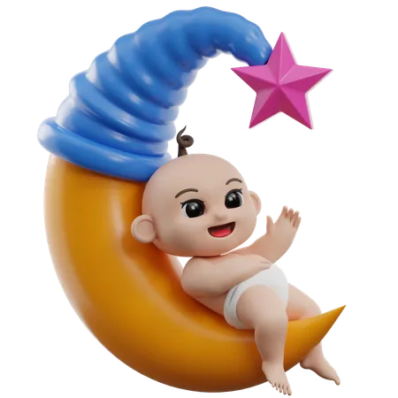 Baby sitzt auf dem Mond  3D Illustration