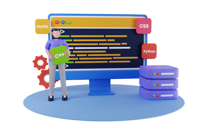 Back end development concept with coding and programming  3D Illustration