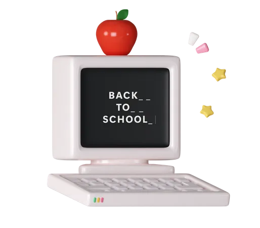 Old Vintage Personal Computer With Red Apple Back To School Concept Icon Symbol Clipping Path 3 D Render Illustration 3D Icon