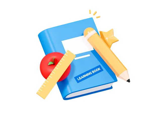 3 D Back To School With Book Pencil And Apple 3D Icon