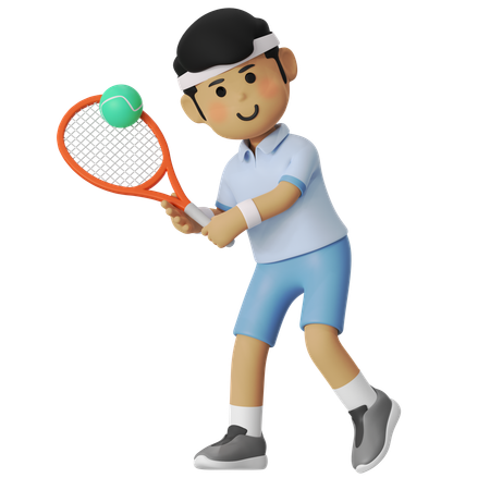 Backhand Tennis Player Boy  3D Illustration