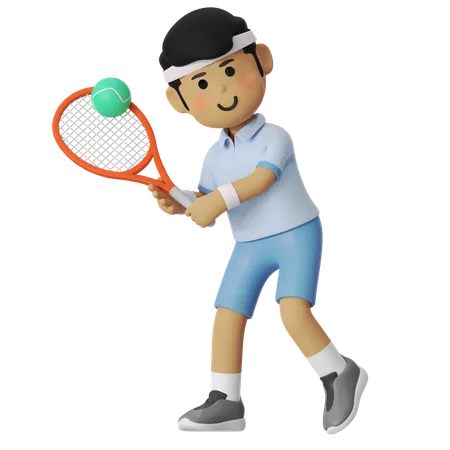 Backhand Tennis Player Boy  3D Illustration