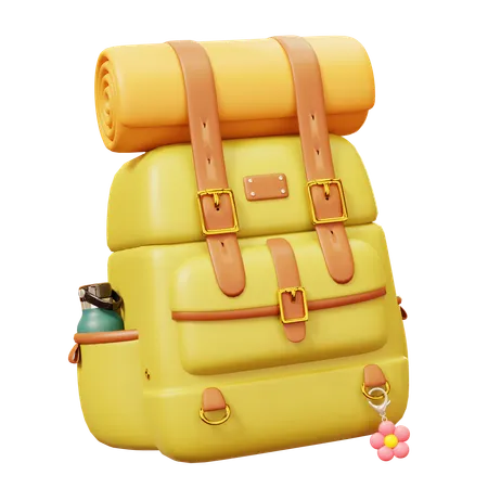 Cute Cartoon 3 D Backpack With Mat Hiking Backpacks With Sleeping Bags And Hot Water Flask For Traveling In Outdoor Camping 3D Icon