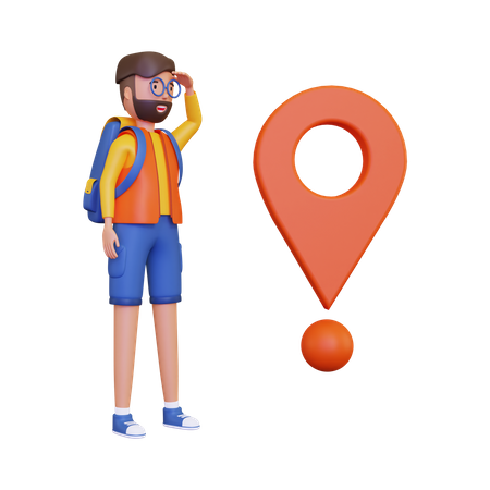 Backpacker finding the location  3D Illustration