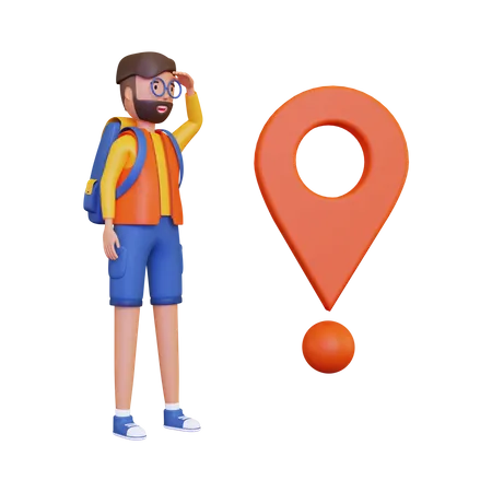 Backpacker finding the location  3D Illustration