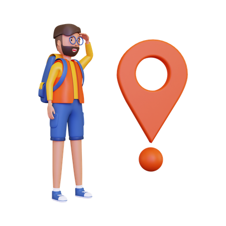 Backpacker finding the location 3D Illustration