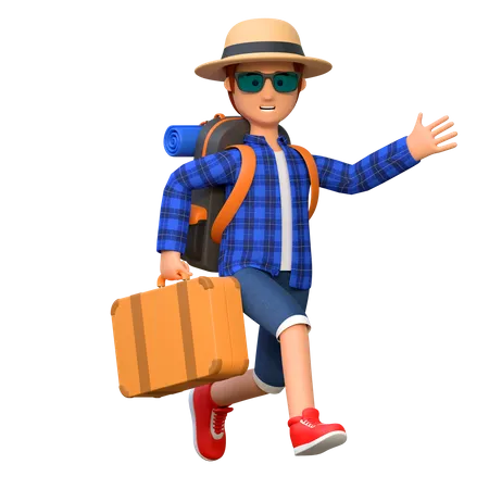 Backpacker going on trip with suitcase  3D Illustration