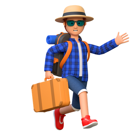Backpacker going on trip with suitcase  3D Illustration