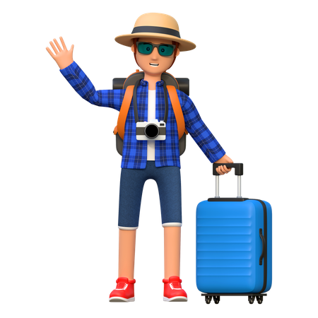 Backpacker holding luggage  3D Illustration