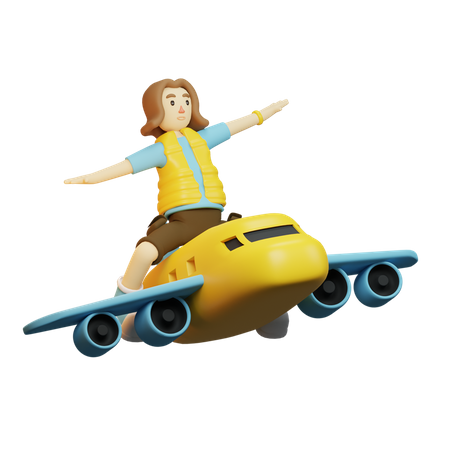 Backpacker travelling in plane  3D Illustration