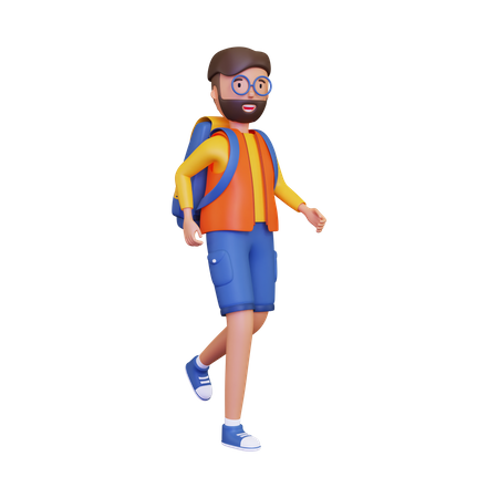 Backpacker walking with a backpack  3D Icon
