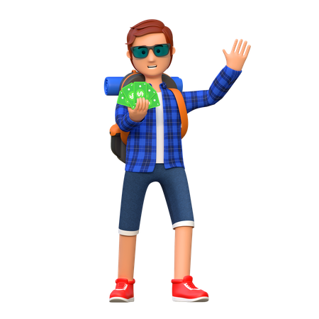 Backpacker with travel budget  3D Icon