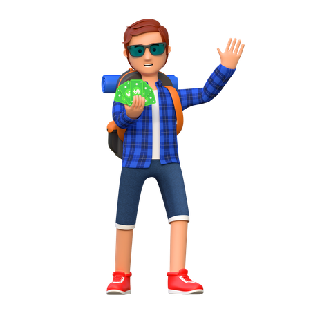 Backpacker with travel budget  3D Illustration