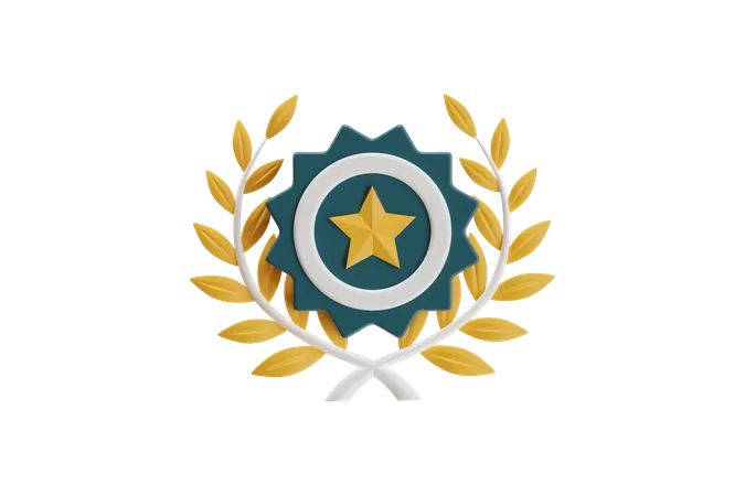 Badge de récompense avec couronne de laurier iconz  3D Icon