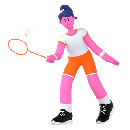 Badminton Player  3D Illustration
