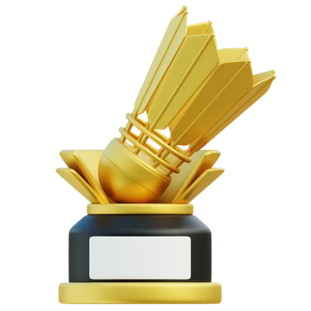 3 D Rendered Golden Badminton Shuttlecock Trophy With A Blank Plaque Symbolizing Achievement In Sports 3D Icon