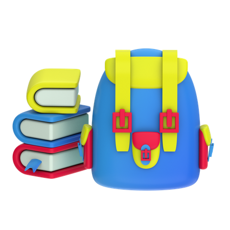 Bagpack and books  3D Icon