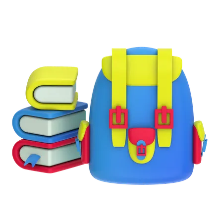 Bagpack and books  3D Icon