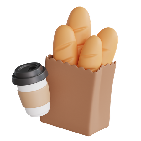 Baguete com café  3D Icon