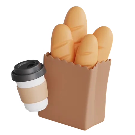 Baguete com café  3D Icon