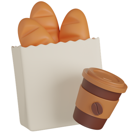 Baguette mit Kaffee  3D Icon
