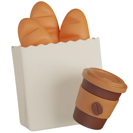 Baguette mit Kaffee  3D Icon